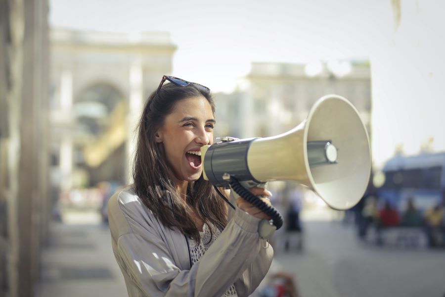 woman using a megaphone