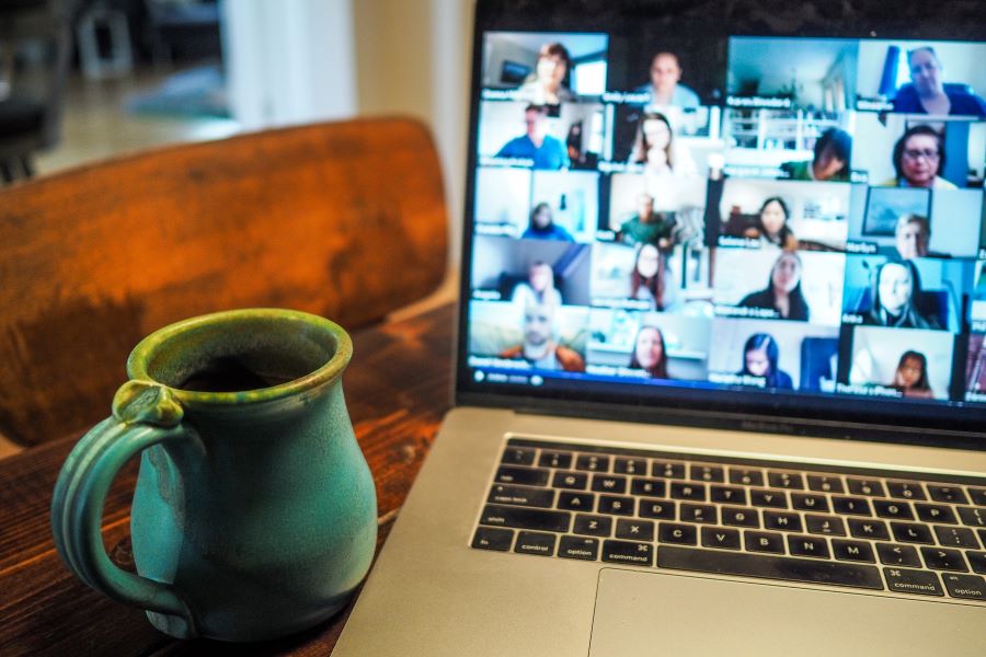 macbook pro displaying a group call