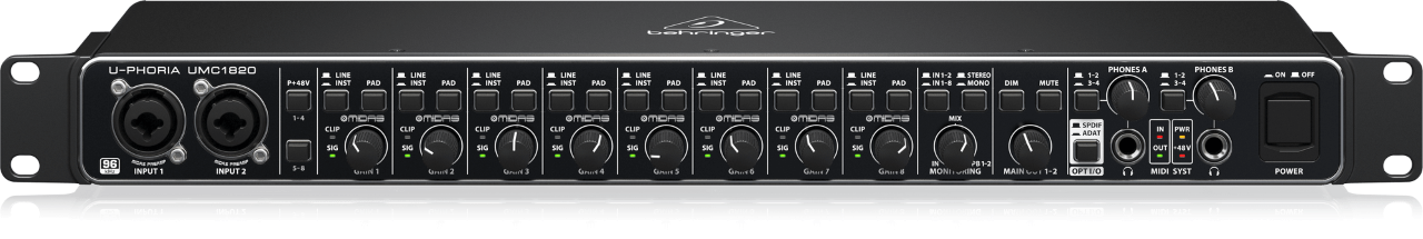 The Behringer UMC1820, one of the best 8 channel audio interface, has 18x20 USB2.0 Audio/MIDI Interface with ADAT I/O for recording microphones and instruments. 