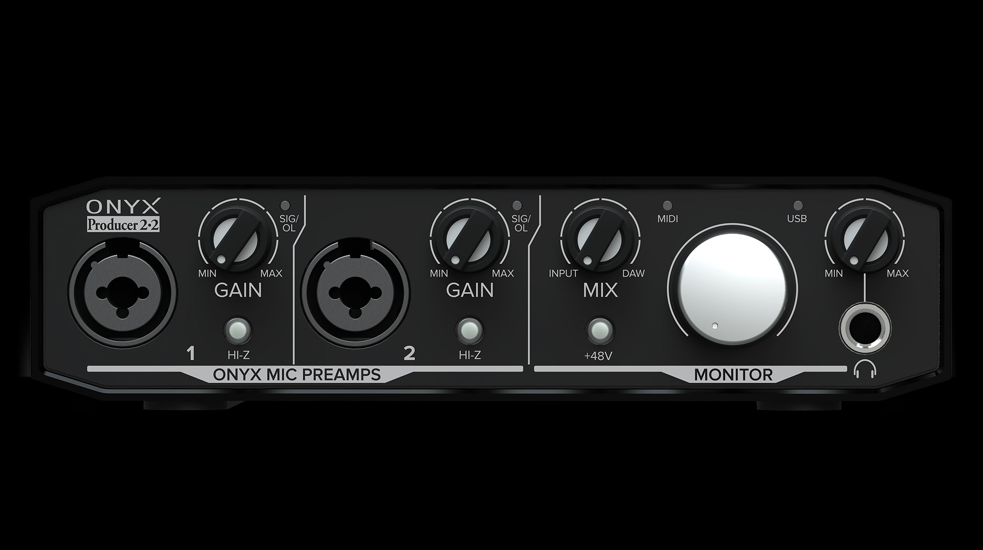 The Onyx Producer 2•2™, one of the best audio interface under 200 dollars, expands the versatility with dual Onyx mic pres and MIDI I/O for controllers, synthesizers and more. 