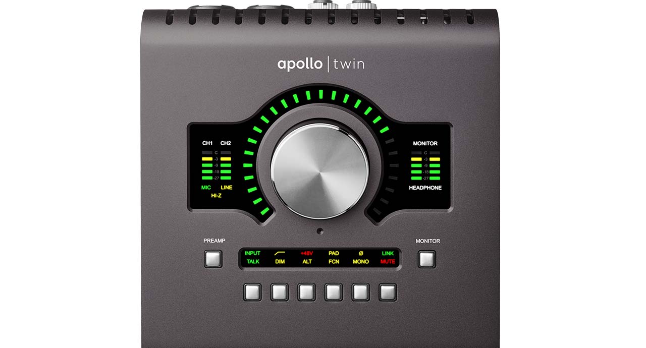 Apollo Twin MkII, one of our choices for the best Thunderbolt audio interface for Logic Pro X, features two Unison-enabled mic preamps.