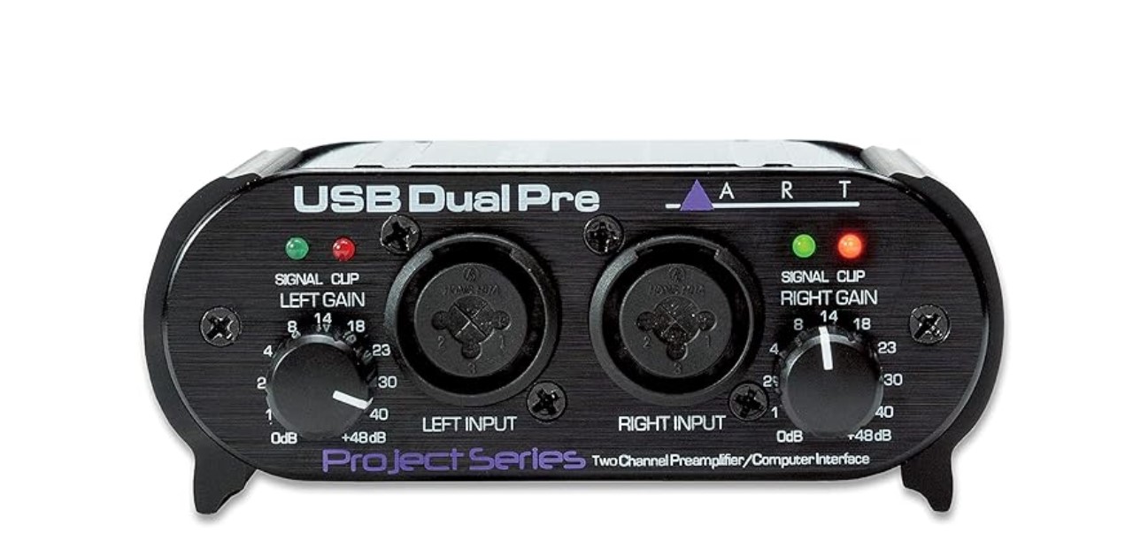 The ART USB Dual Pre Two Channel Preamplifier, one of the best audio interface under 100 dollars, has built-in low noise +48 Volt phantom power supply which allows you to power up to 2 microphones.