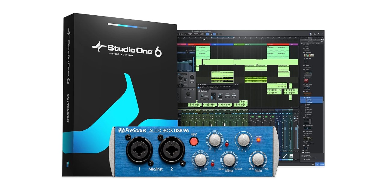 The PreSonus 2, one of the best audio interface under 100 dollars, has 2 high-headroom instrument inputs to record guitar, bass, and your favorite line-level devices. 