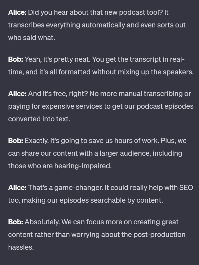 podcast transcriptions automatically done via AI for free